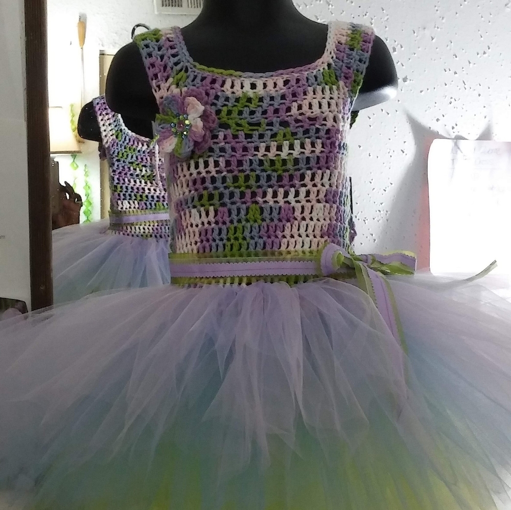 2pc.Spring Green & Lavender Tutu Dress Set! Made by KrEaTiVe KrOcHeTs By TW💚💜